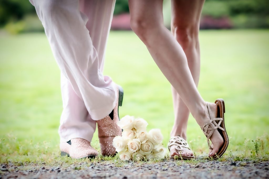 The shoes at the flower garden engagement